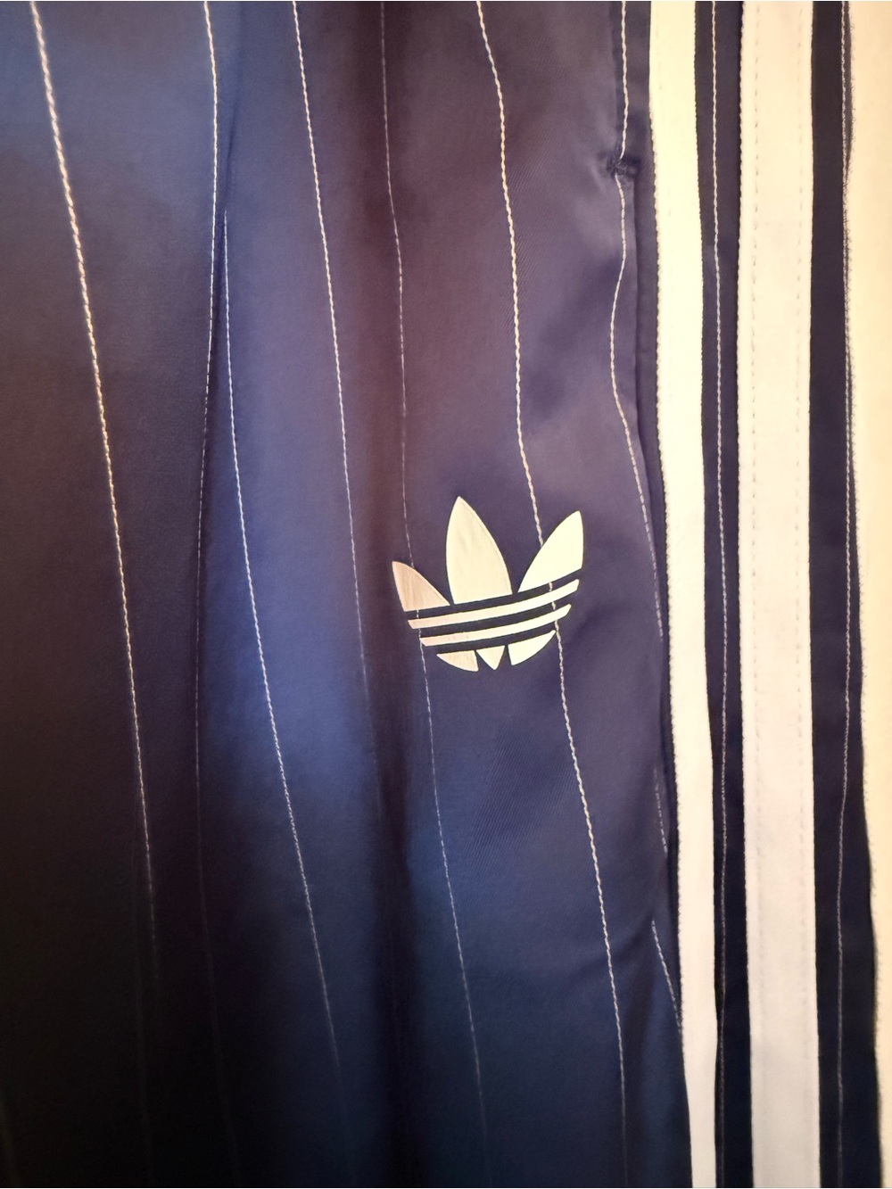 adidas Navy Pinstripe Track Skirt with White Side Stripes - Picture 4 of 4